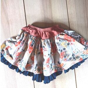 Persnickety Girls Floral Tiered Ruffle Skirt Orange Navy Blue Size 10 Boutique